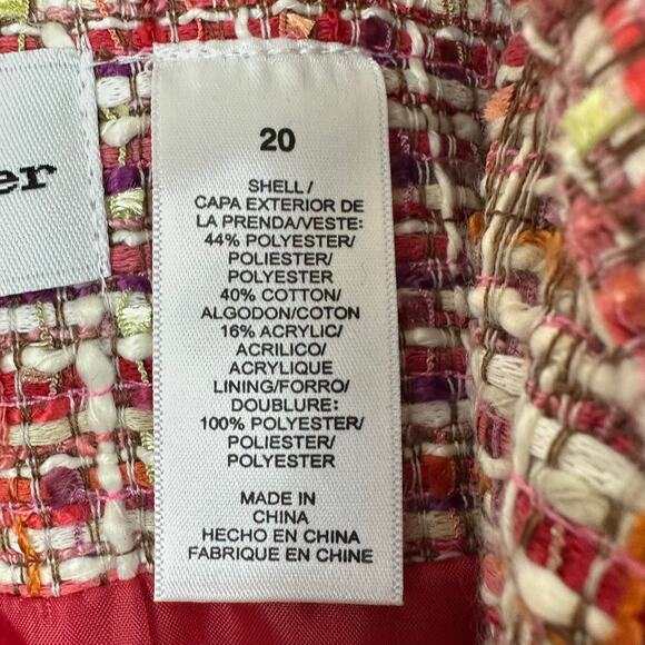 Women's NWT Alfred Dunner Pink Red Tweed Open Front Blazer Jacket Lined Size 20 - Picture 6 of 8